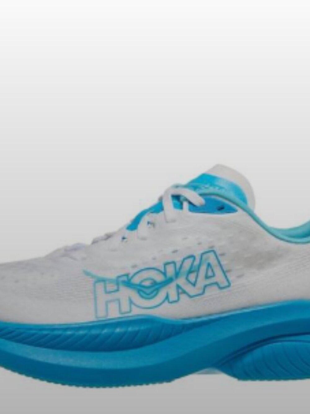 HOKA men's mach 6 running shoes in white / skyward blue